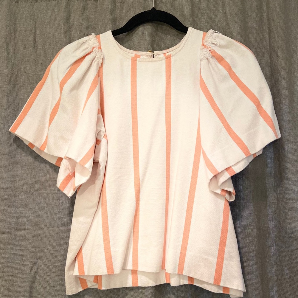 Marie Oliver Orange and White Striped Flutter Top